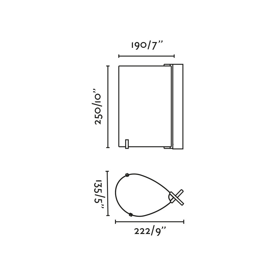 Diagrama de medidas y dimensiones de la lámpara sobremesa CATA en fresno negro de FARO modelo 20325, con detalles de altura, ancho y profundidad en madera sostenible FSC, diseño interior moderno LED luz cálida