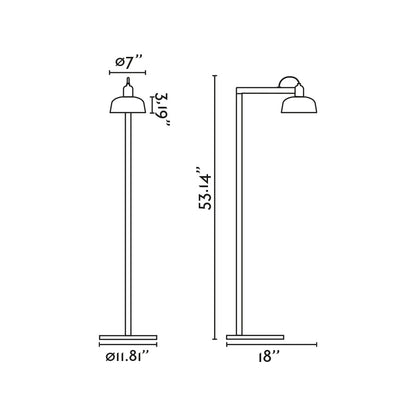 Medidas detalladas de la lámpara de pie TATAWIN blanco FARO serie 2047 modelo 20336-119-US, luminaria de superficie en acero y cristal para diseño moderno de iluminación interior en salones