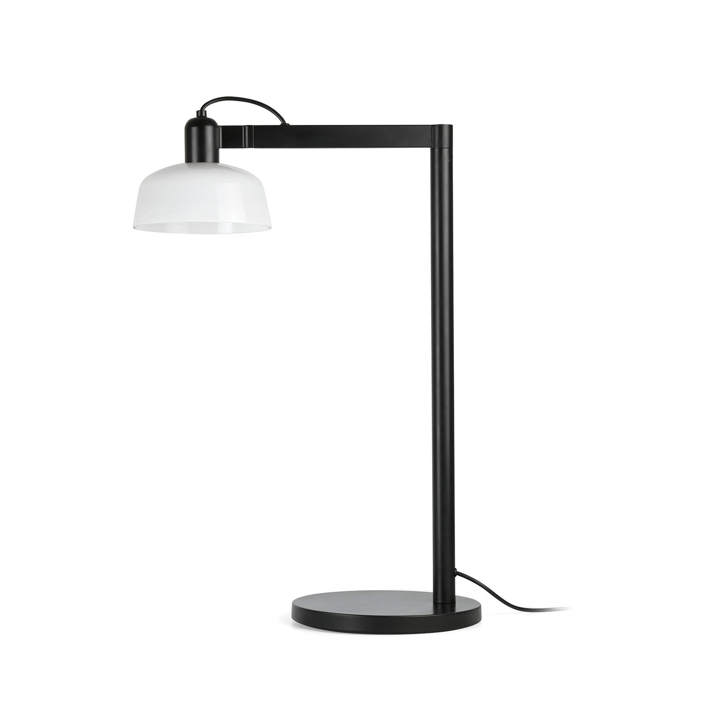 Lámpara de sobremesa TATAWIN de FARO, cristal opal blanco y negro satinado, diseño moderno con brazo giratorio e iluminación LED interior, modelo 20337-116