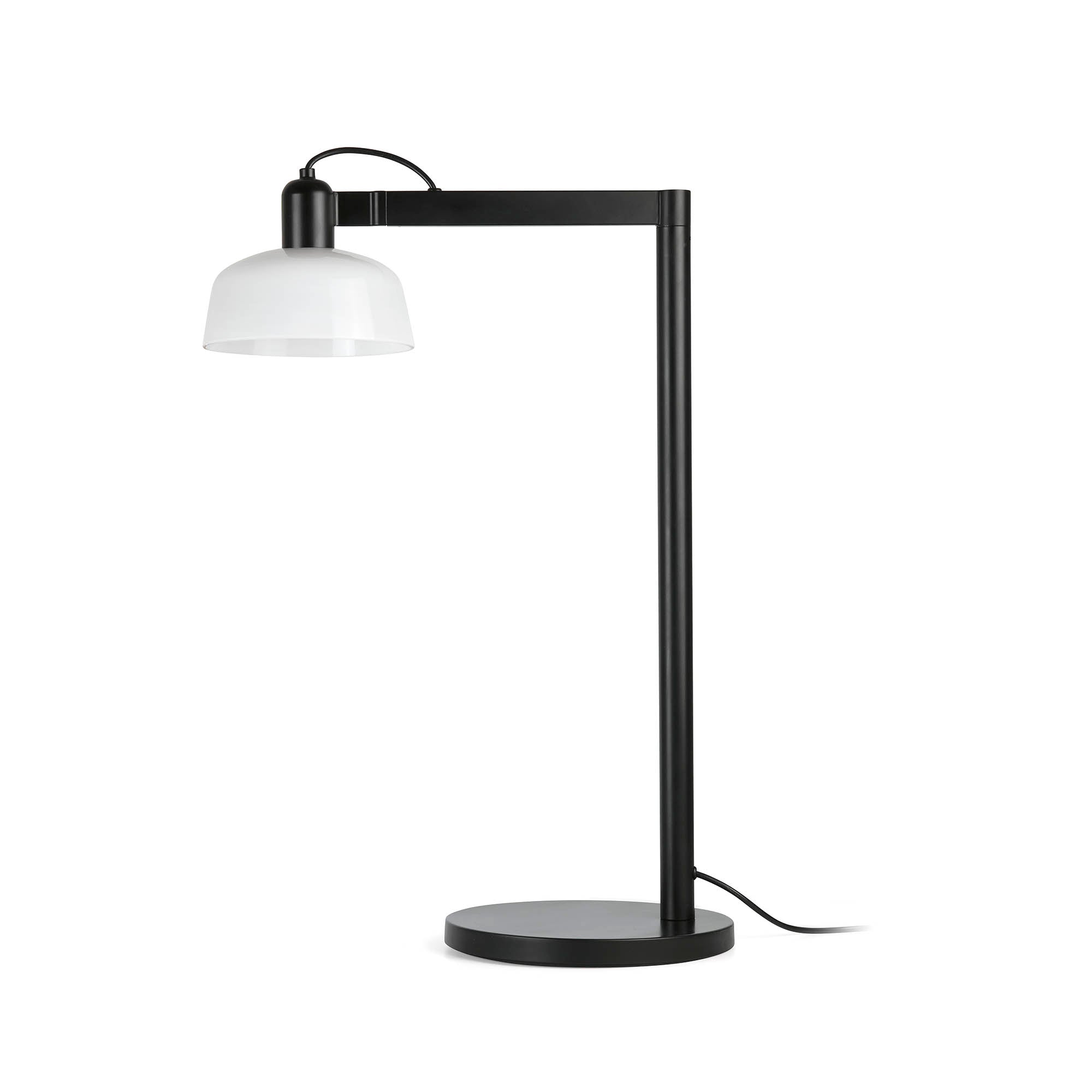 Lámpara de sobremesa TATAWIN de FARO, cristal opal blanco y negro satinado, diseño moderno con brazo giratorio e iluminación LED interior, modelo 20337-116