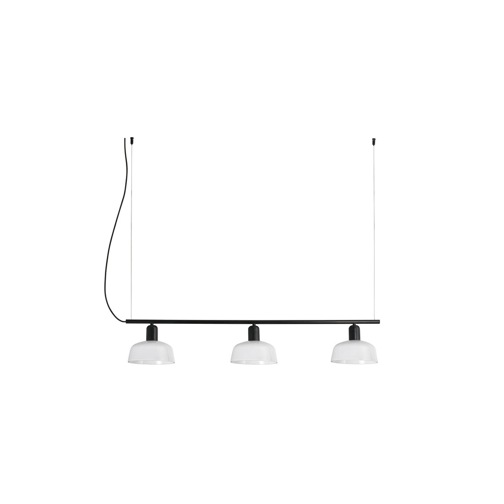 Lámpara colgante lineal TATAWIN LINEAL S de cristal blanco opalino y negro satinado, diseño moderno de Adolfo Abejón por FARO, ideal para iluminación interior en hogar u oficina