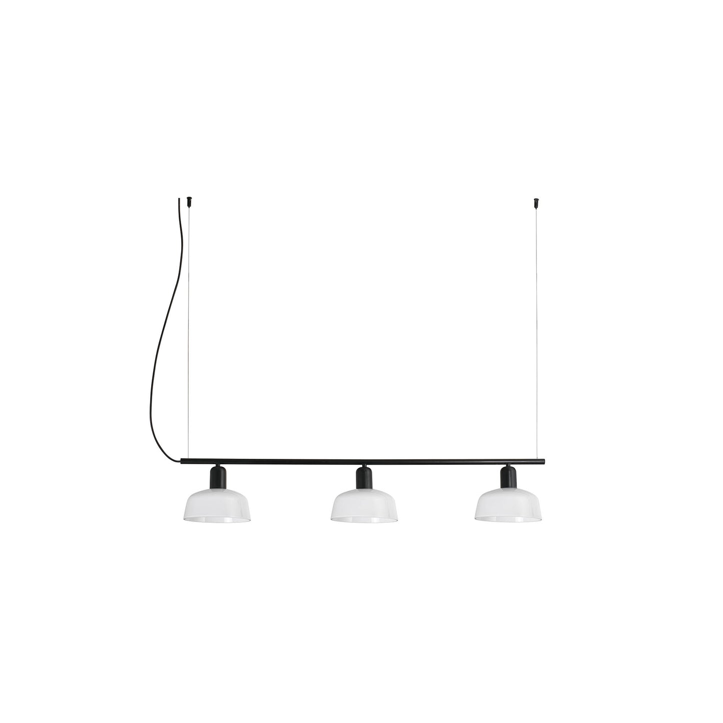 Lámpara colgante lineal TATAWIN LINEAL S de cristal blanco opalino y negro satinado, diseño moderno de Adolfo Abejón por FARO, ideal para iluminación interior en hogar u oficina