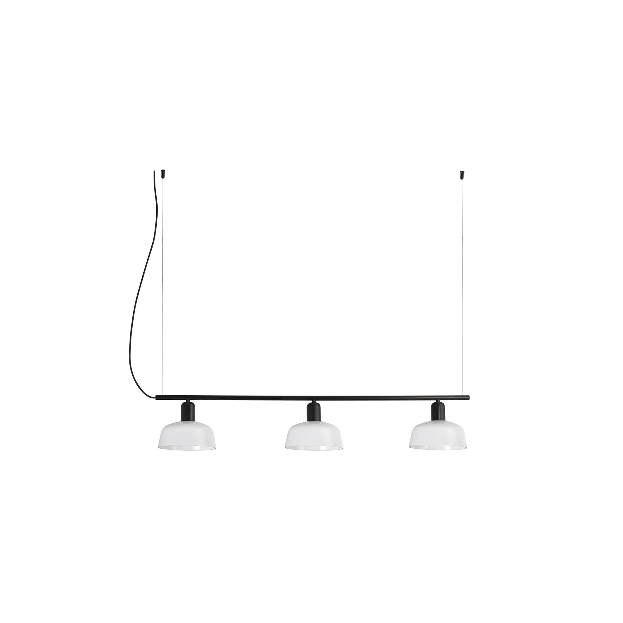 Lámpara colgante lineal TATAWIN LINEAL S de cristal blanco opalino y negro satinado, diseño moderno de Adolfo Abejón por FARO, ideal para iluminación interior en hogar u oficina