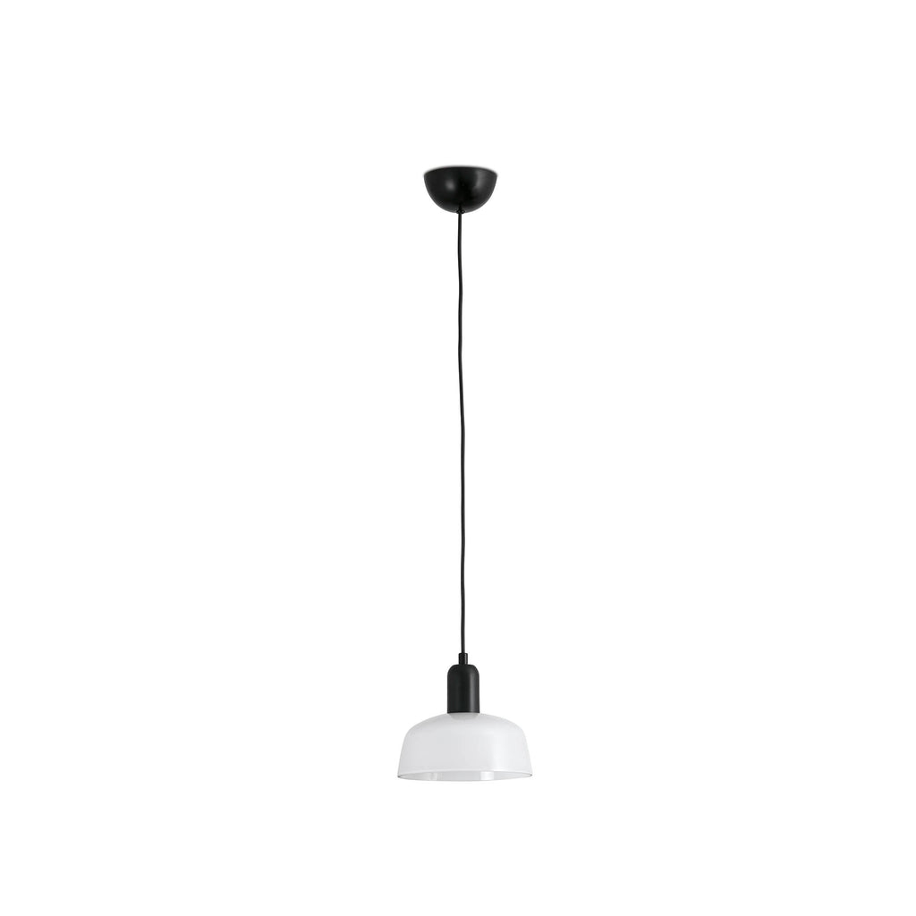 Luminaria colgante TATAWIN S de FARO con cristal blanco opal y estructura negro satinado, diseño moderno para iluminación interior LED del hogar.