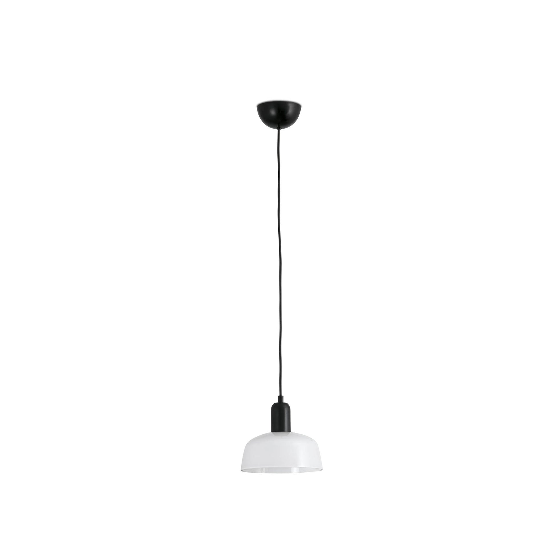 Luminaria colgante TATAWIN S de FARO con cristal blanco opal y estructura negro satinado, diseño moderno para iluminación interior LED del hogar.