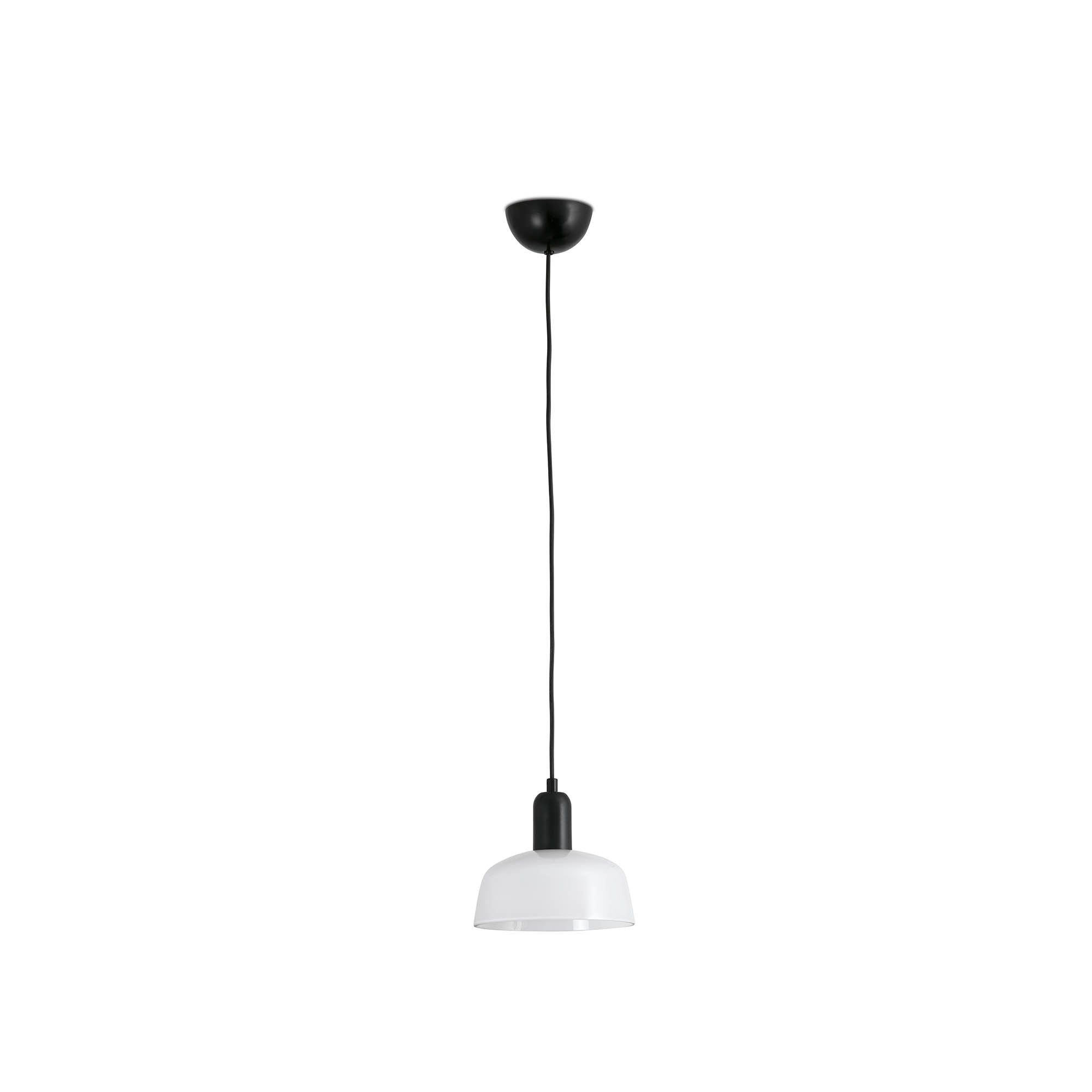 Luminaria colgante TATAWIN S de FARO con cristal blanco opal y estructura negro satinado, diseño moderno para iluminación interior LED del hogar.