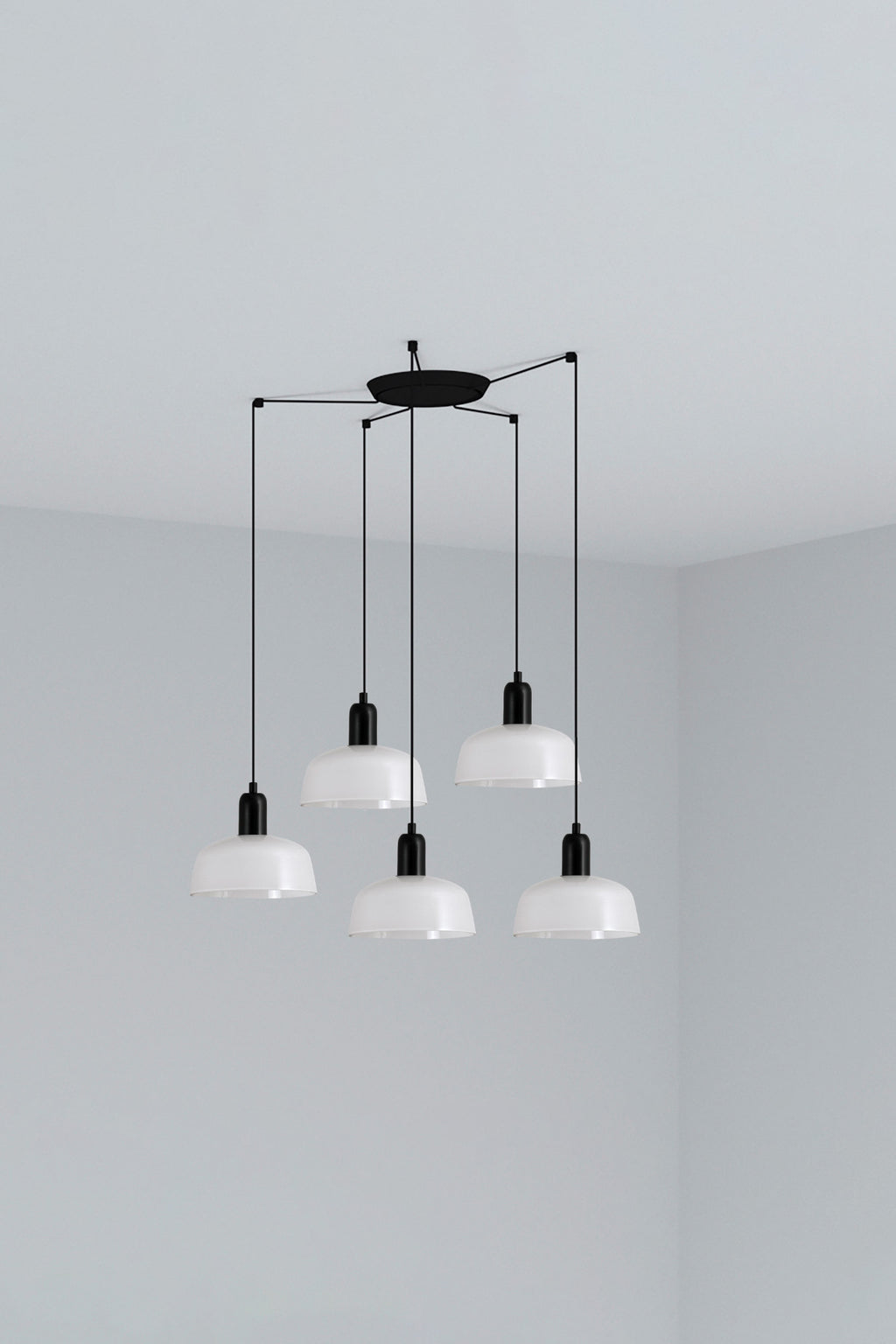 Lámpara colgante Tatawin S 5L cristal blanco acero negro FARO diseño Adolfo Abejón serie 2047 luminaria suspensión interior E27 LED iluminación hogar