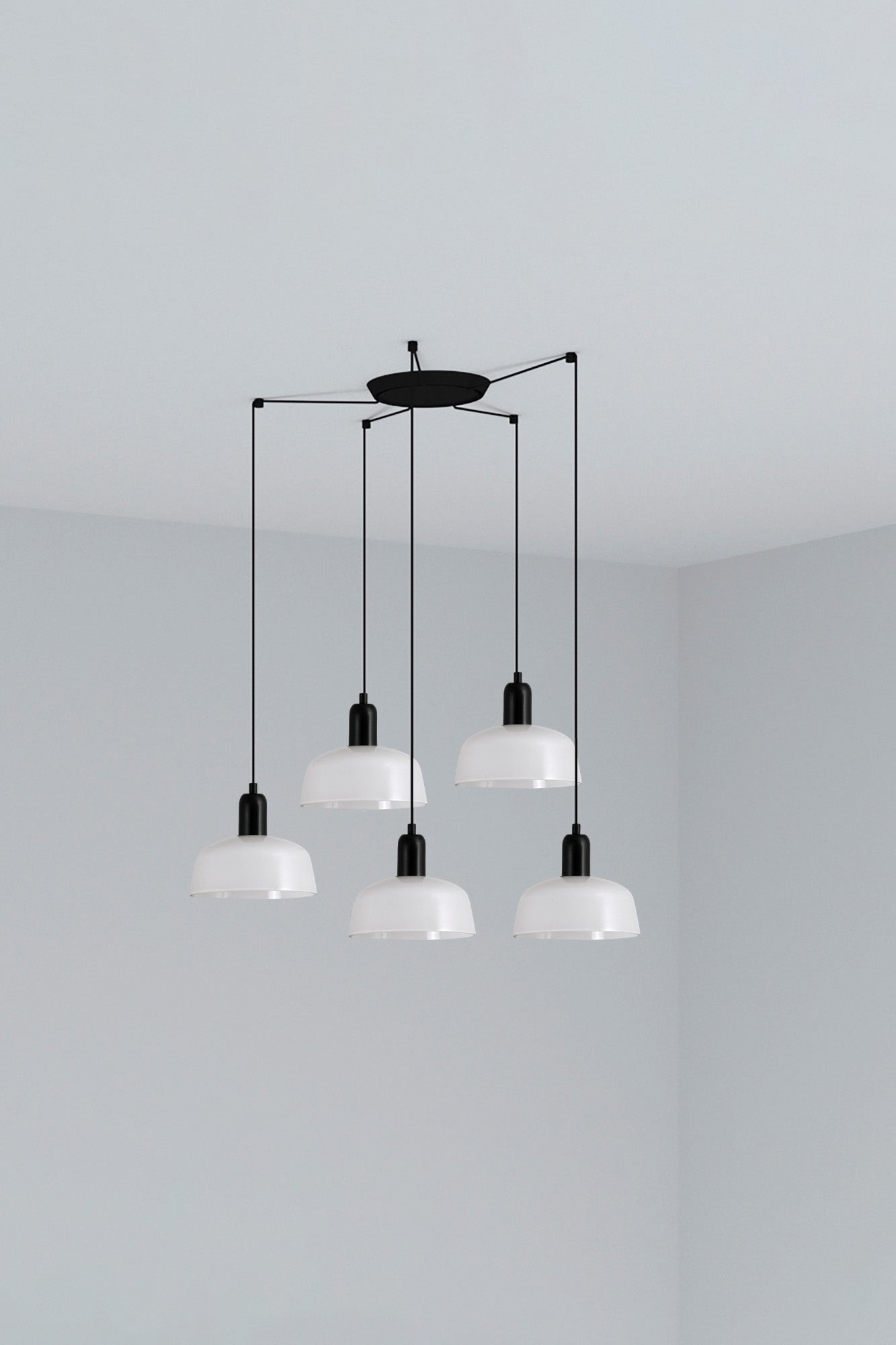 Lámpara colgante Tatawin S 5L cristal blanco acero negro FARO diseño Adolfo Abejón serie 2047 luminaria suspensión interior E27 LED iluminación hogar