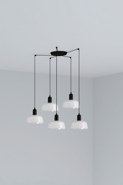 Lámpara colgante Tatawin S 5L cristal blanco acero negro FARO diseño Adolfo Abejón serie 2047 luminaria suspensión interior E27 LED iluminación hogar