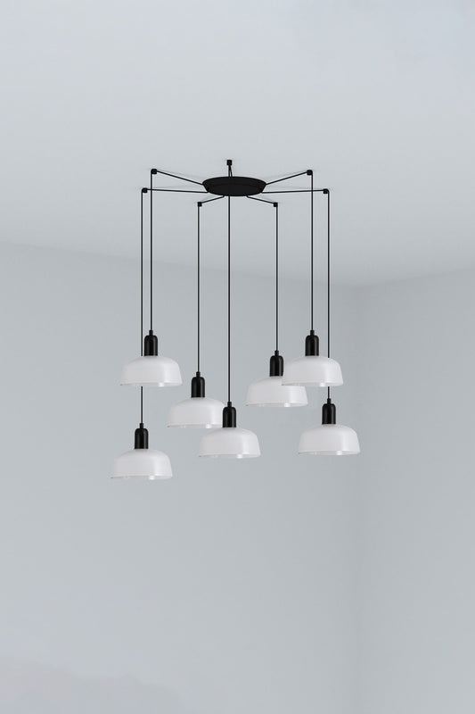 Luminaria de suspensión Tatawin S 7L con cristal blanco opal de FARO, iluminación LED interior en acero, colección 2047 para hogar y restauración.
