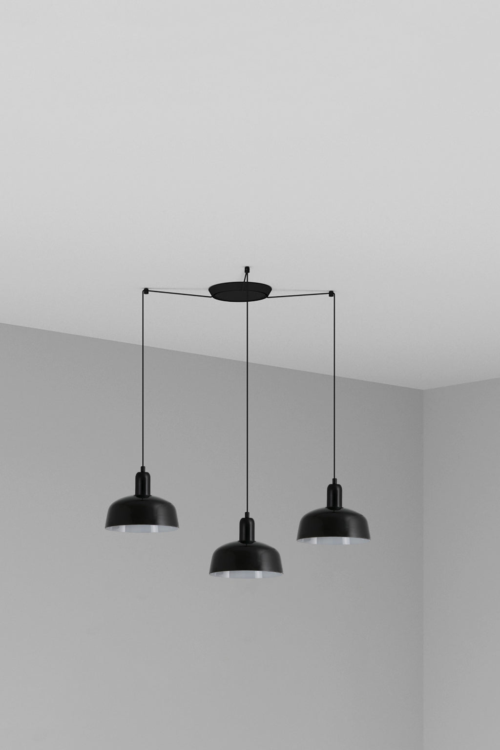 Luminaria colgante TATAWIN S 3L cristal negro FARO, diseño Adolfo Abejón, colección 2047 interior acero y cristal para iluminación hogar y restauración