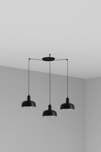 Luminaria colgante TATAWIN S 3L cristal negro FARO, diseño Adolfo Abejón, colección 2047 interior acero y cristal para iluminación hogar y restauración