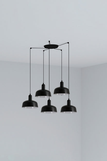 Lámpara colgante TATAWIN S 5L cristal negro FARO modelo 20340-117-5L, diseño moderno suspensión acero y cristal para hogar e interior, colección 2047