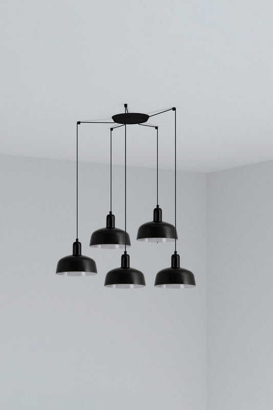 Lámpara colgante TATAWIN S 5L cristal negro FARO modelo 20340-117-5L, diseño moderno suspensión acero y cristal para hogar e interior, colección 2047