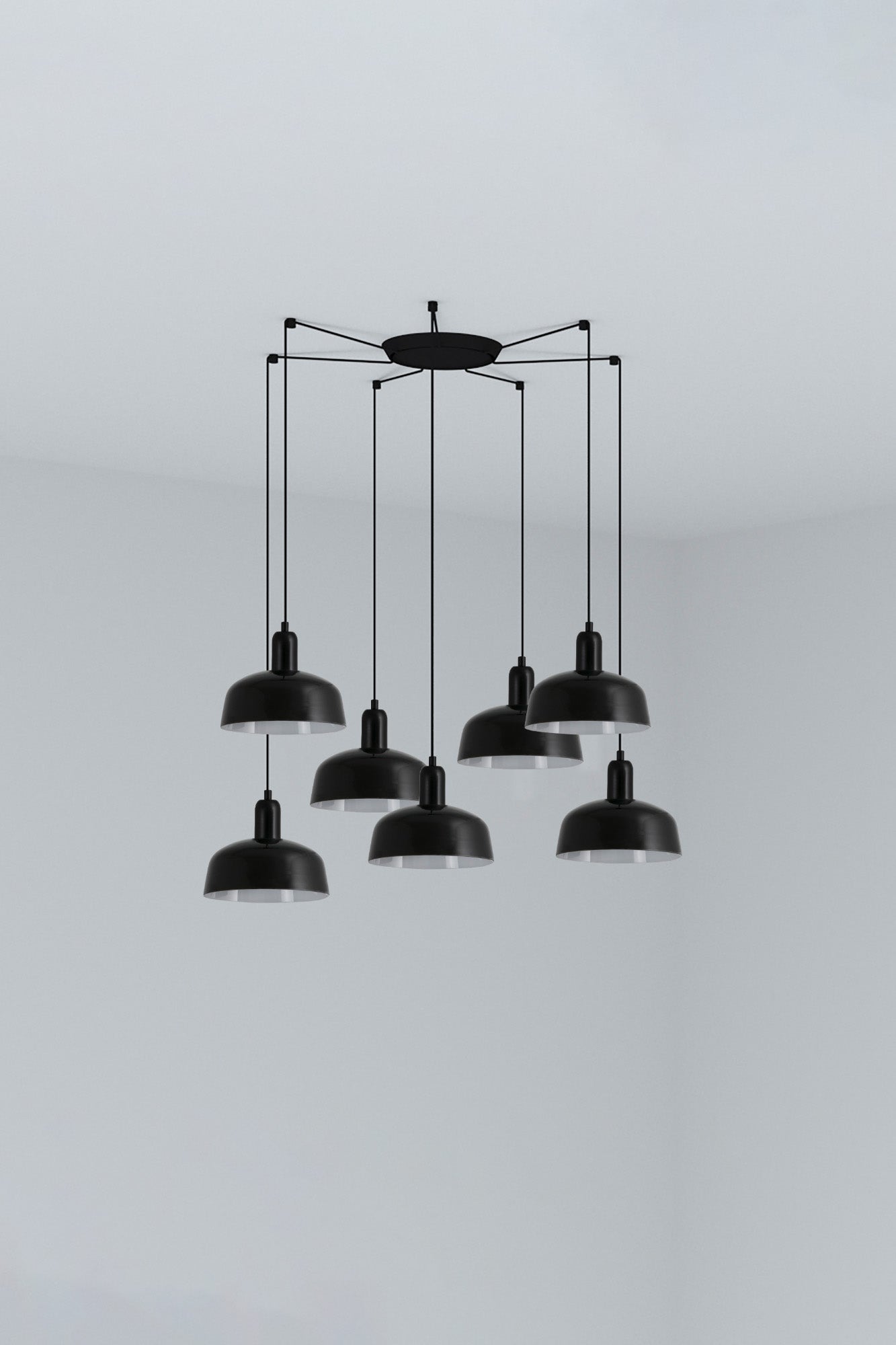Lámpara colgante TATAWIN S 7L de cristal negro FARO, luminaria de suspensión interior en acero y cristal, iluminación decorativa para hogar y negocios con 7 bombillas E27 LED, colección 2047.