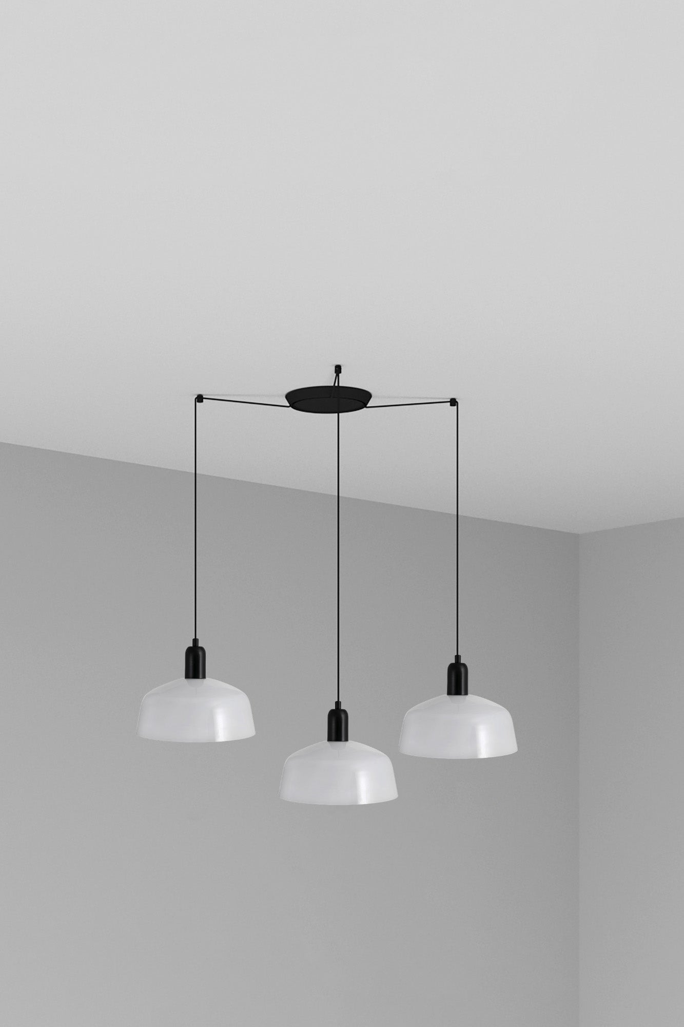 Luminaria colgante TATAWIN M 3L de cristal blanco opal y acero por FARO, diseño de Adolfo Abejón para interior, hogar y restauración (ref. 20340-119-3L)