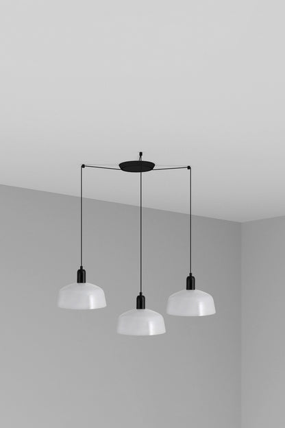 Luminaria colgante TATAWIN M 3L de cristal blanco opal y acero por FARO, diseño de Adolfo Abejón para interior, hogar y restauración (ref. 20340-119-3L)