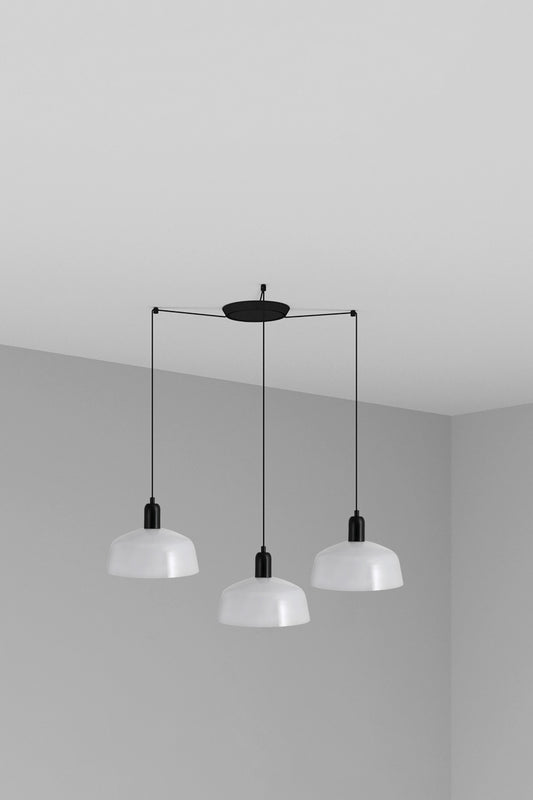 Luminaria colgante TATAWIN M 3L de cristal blanco opal y acero por FARO, diseño de Adolfo Abejón para interior, hogar y restauración (ref. 20340-119-3L)
