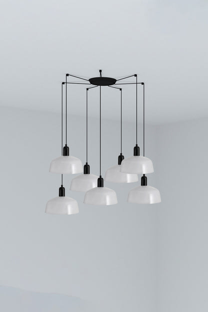 Luminaria colgante TATAWIN M 7L cristal opal blanco y acero negro, modelo FARO 20340-119-7L para interior, hogar y negocios, compatible con bombillas E27 LED