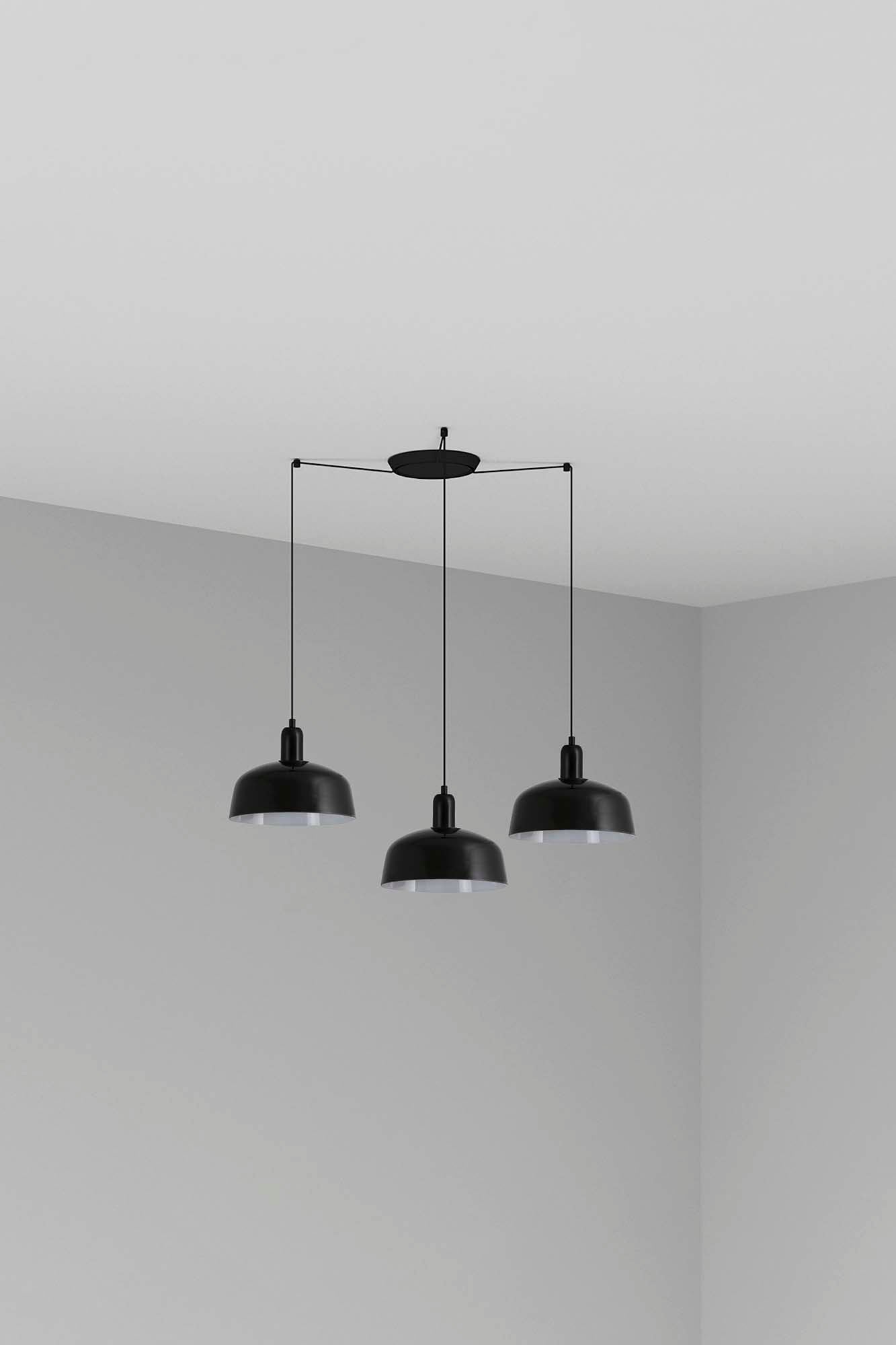 Luminaria de suspensión TATAWIN M 3L en cristal negro y acero de FARO, diseño colgante interior para hogar y negocios - modelo 20340-120-3L