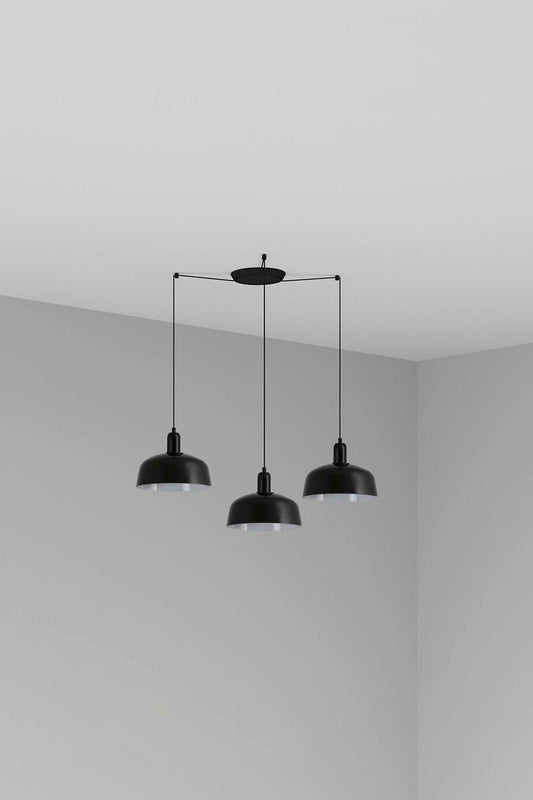 Luminaria de suspensión TATAWIN M 3L en cristal negro y acero de FARO, diseño colgante interior para hogar y negocios - modelo 20340-120-3L