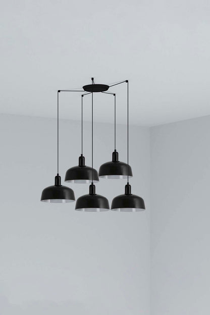 Lámpara colgante Tatawin M de 5 luces con cristal negro brillante, luminaria de suspensión FARO modelo 20340-120-5L, diseño exótico en acero y cristal para hogar y negocios interiores.