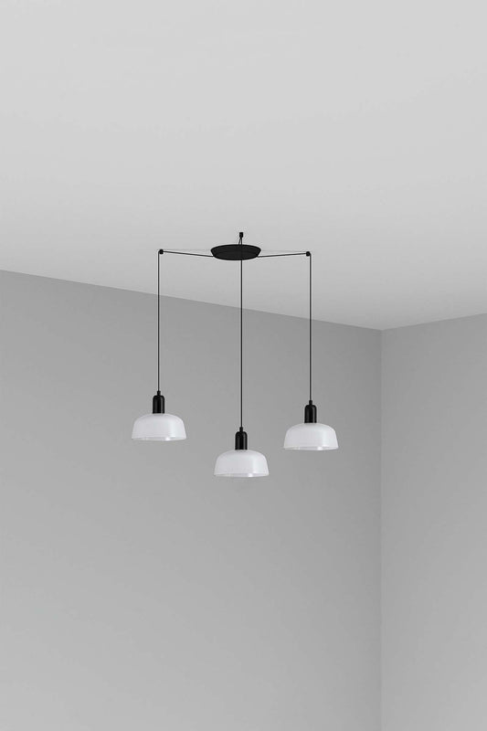 Lámpara colgante TATAWIN S de metal 3L blanca y negro satinado, modelo FARO 20340-140-3L, colección 2047, iluminación focal interior en acero con casquillos E27 LED para suspensión moderna.