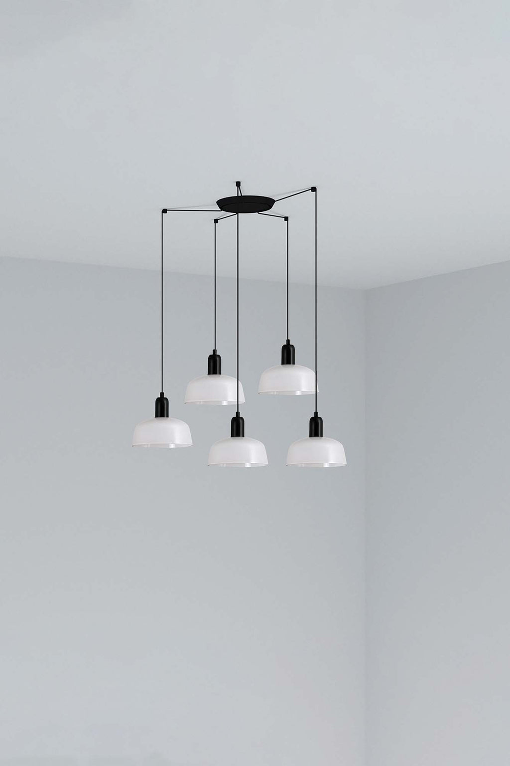 Lámpara colgante TATAWIN S de metal acero blanco con 5 luces LED, diseño clásico FARO para iluminación interior hogar, negro satinado