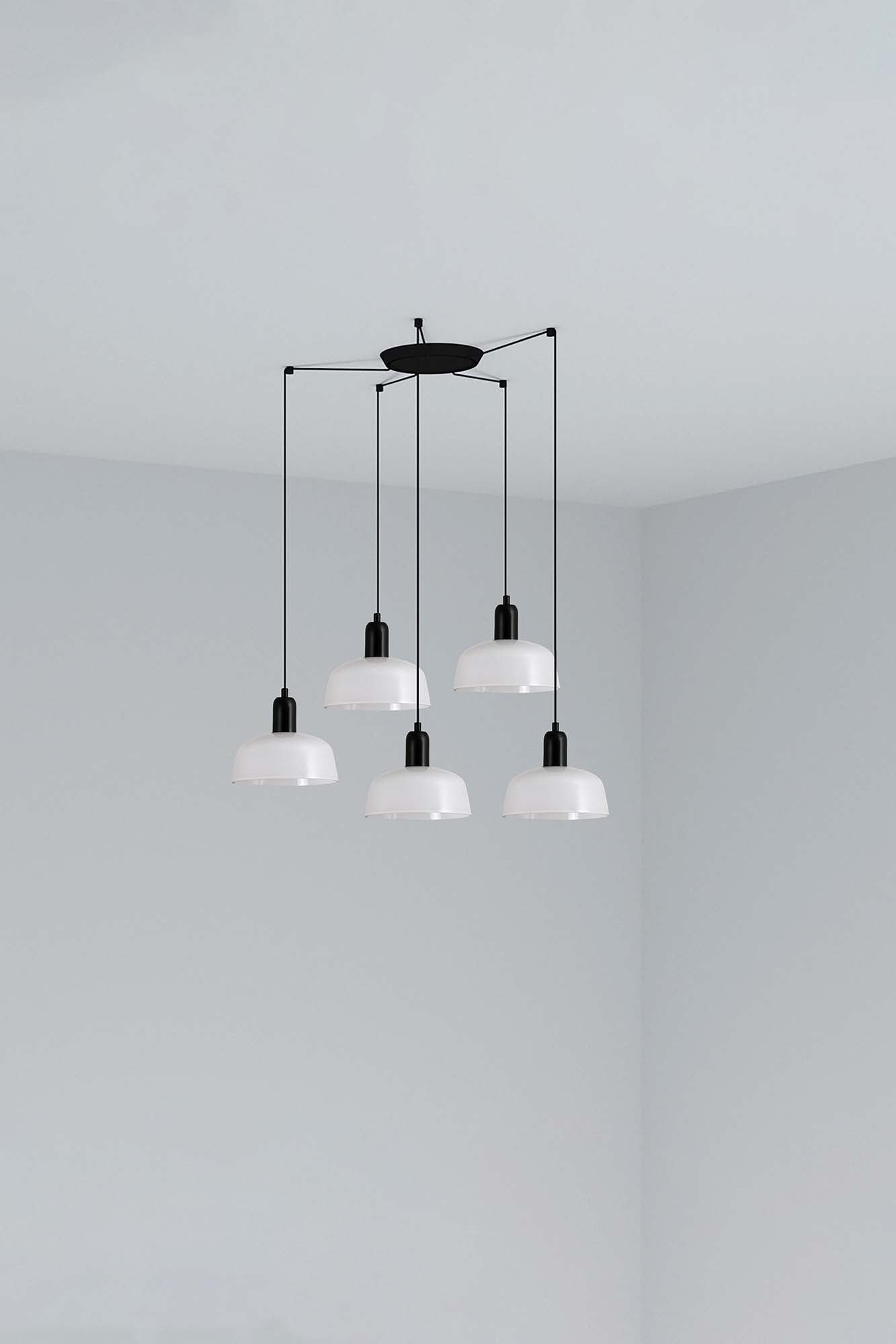 Lámpara colgante TATAWIN S de metal acero blanco con 5 luces LED, diseño clásico FARO para iluminación interior hogar, negro satinado