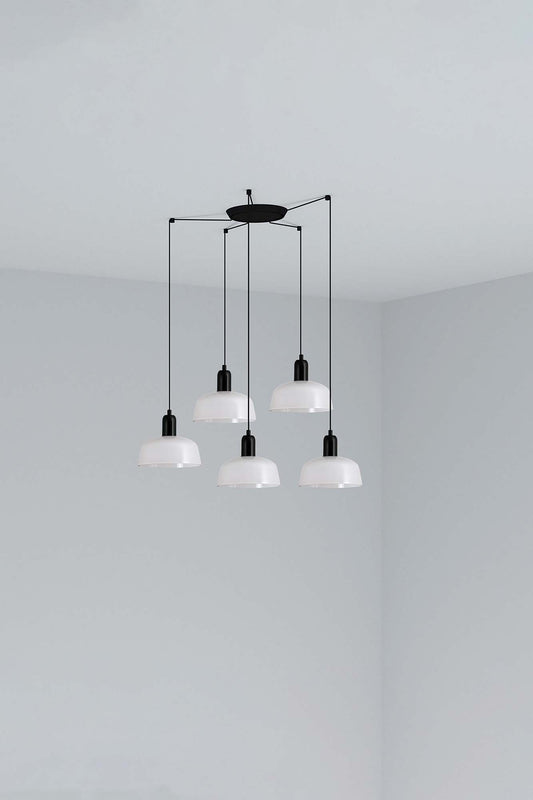 Lámpara colgante TATAWIN S de metal acero blanco con 5 luces LED, diseño clásico FARO para iluminación interior hogar, negro satinado