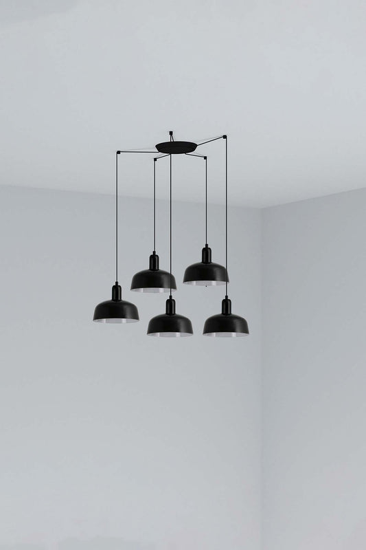 Lámpara colgante TATAWIN S metal negro 5L FARO 20340-141-5L diseño clásico acero iluminación focal interior LED E27 suspensión techo