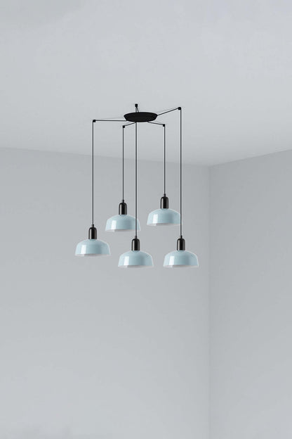 Lámpara colgante TATAWIN S metal 5L azul grisáceo FARO, diseño clásico acero suspensión LED E27 iluminación focal interior hogar moderno