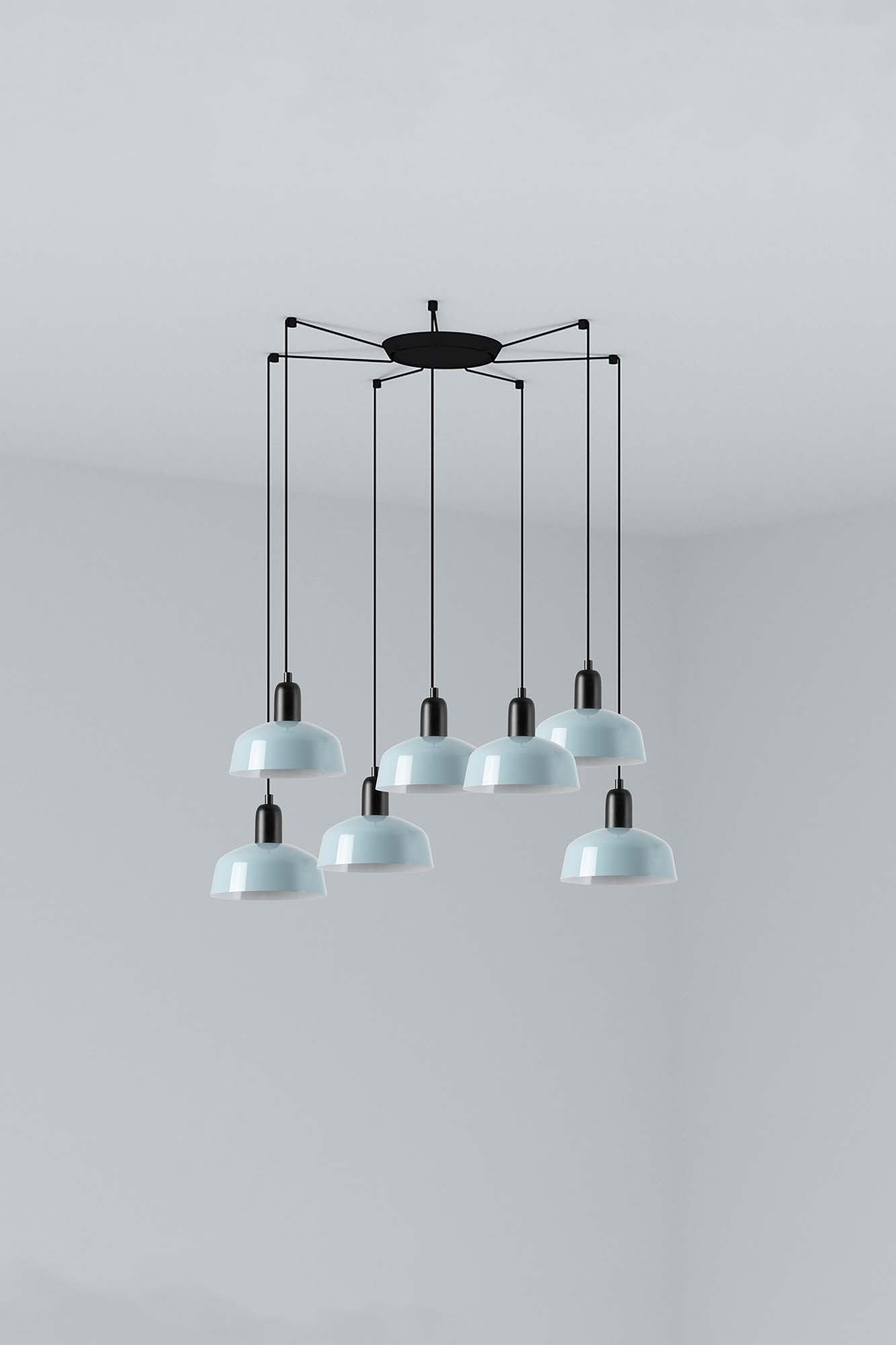 Lámpara colgante TATAWIN S metal 7L azul grisáceo negro satinado FARO 20340-142-7L luminaria suspensión interior acero E27 LED techo