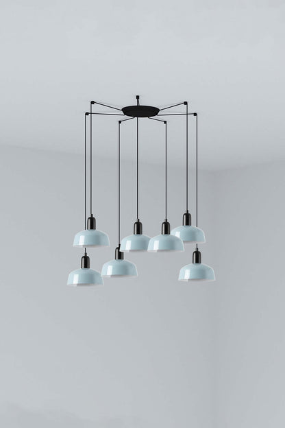 Lámpara colgante TATAWIN S metal 7L azul grisáceo negro satinado FARO 20340-142-7L luminaria suspensión interior acero E27 LED techo