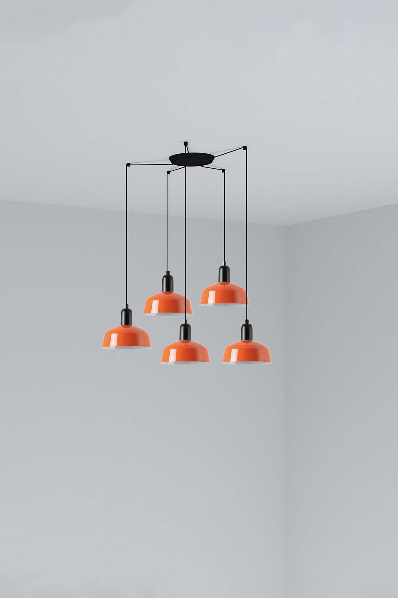 Lámpara colgante TATAWIN S de metal con 5 luces en naranja rojizo, luminaria de suspensión FARO para interior, diseño atemporal en acero para iluminación focal en techo