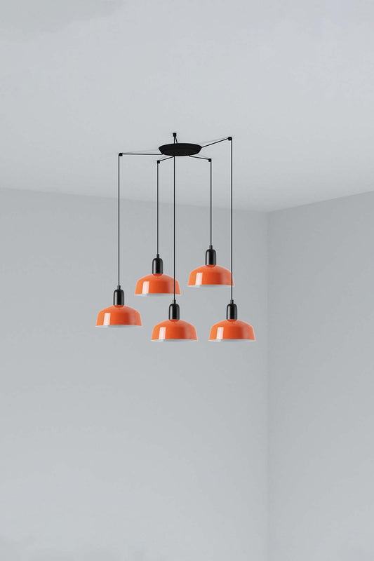 Lámpara colgante TATAWIN S de metal con 5 luces en naranja rojizo, luminaria de suspensión FARO para interior, diseño atemporal en acero para iluminación focal en techo