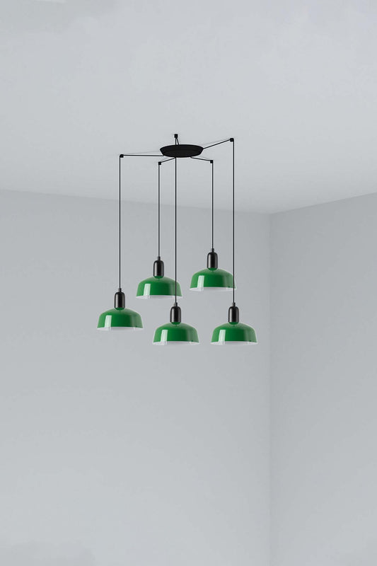 Lámpara colgante TATAWIN S metal verde 5L FARO - Diseño clásico suspensión interior acero E27 LED - Colección 2047