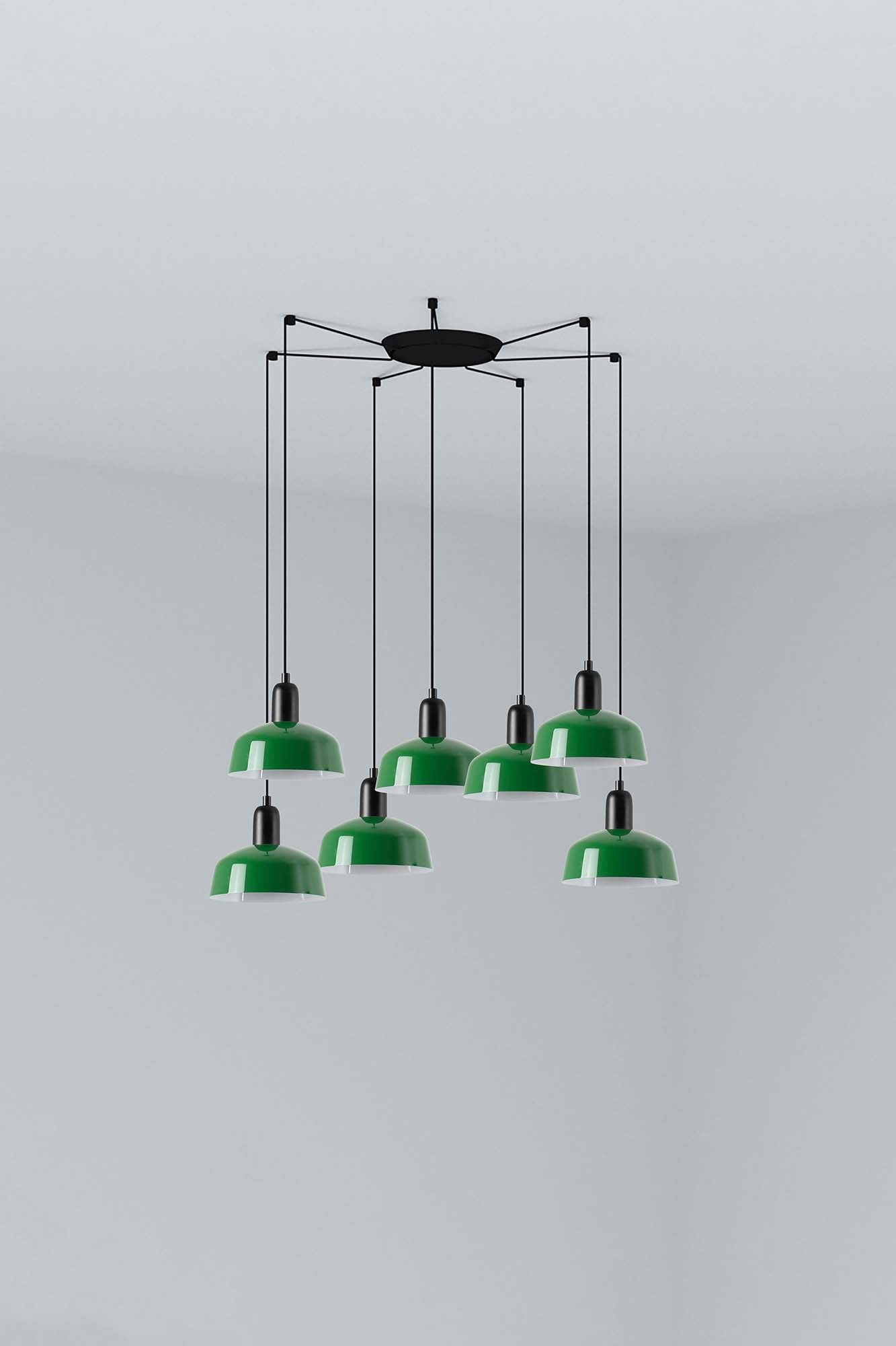 Lámpara colgante TATAWIN S de metal verde con 7 luces - FARO modelo 20340-144-7L, diseño atemporal en acero para iluminación interior del hogar y luz focal.