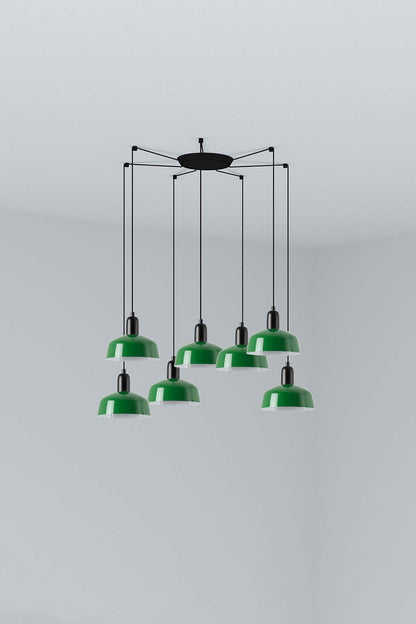 Lámpara colgante TATAWIN S de metal verde con 7 luces - FARO modelo 20340-144-7L, diseño atemporal en acero para iluminación interior del hogar y luz focal.