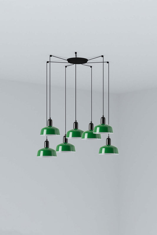 Lámpara colgante TATAWIN S de metal verde con 7 luces - FARO modelo 20340-144-7L, diseño atemporal en acero para iluminación interior del hogar y luz focal.
