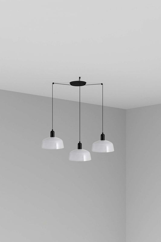 Lámpara colgante TATAWIN M de metal blanca 3 luces FARO modelo 20340-145-3L, diseño clásico en acero para iluminación interior hogar, colección 2047 con toques negro satinados