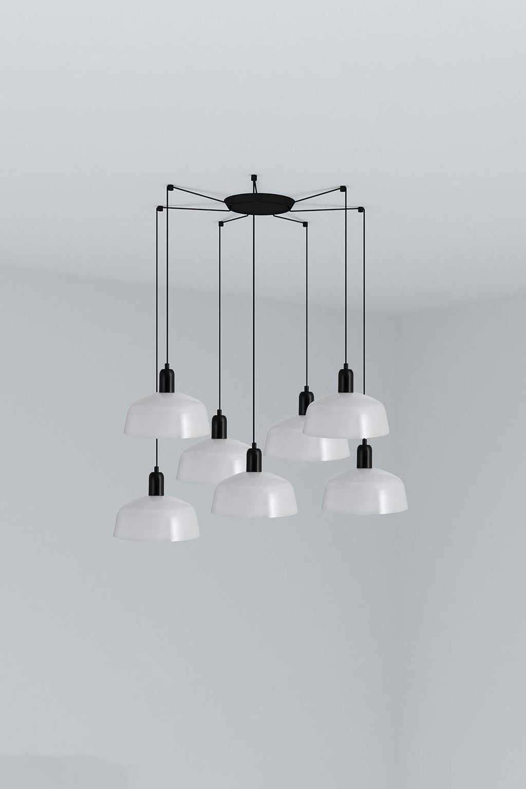 Lámpara colgante Tatawin M de metal blanco brillo 7 luces E27 LED para salón y comedor interior - FARO 20340-145-7L acero negro satinado