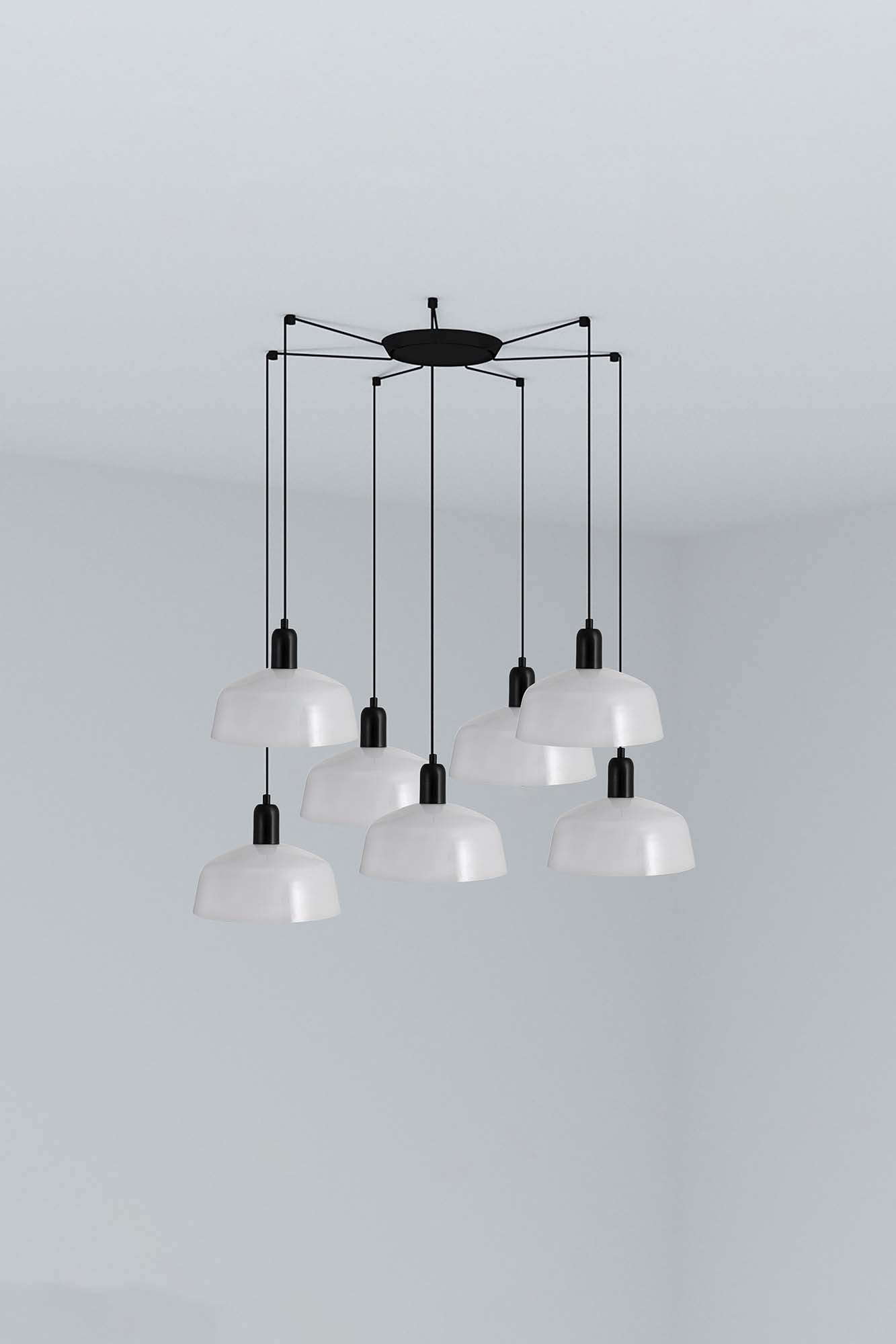 Lámpara colgante Tatawin M de metal blanco brillo 7 luces E27 LED para salón y comedor interior - FARO 20340-145-7L acero negro satinado