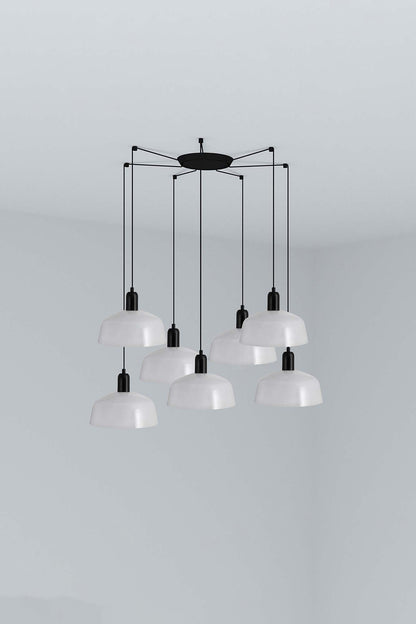 Lámpara colgante Tatawin M de metal blanco brillo 7 luces E27 LED para salón y comedor interior - FARO 20340-145-7L acero negro satinado