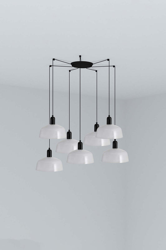 Lámpara colgante Tatawin M de metal blanco brillo 7 luces E27 LED para salón y comedor interior - FARO 20340-145-7L acero negro satinado