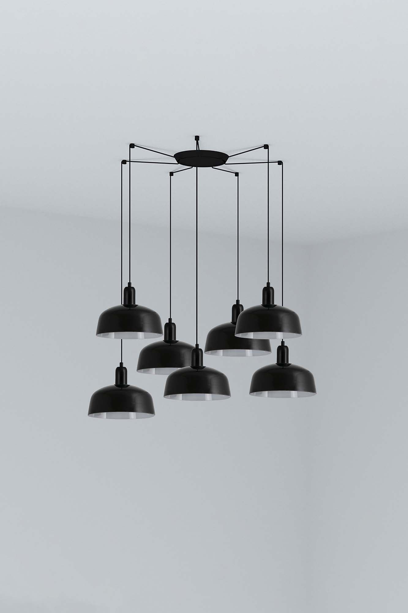 Lámpara colgante TATAWIN M de metal negro con 7 luces LED E27, diseño clásico FARO para iluminación focal interior en techo de acero