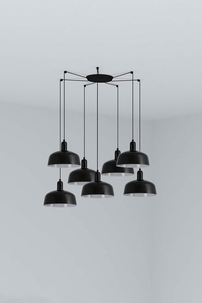Lámpara colgante TATAWIN M de metal negro con 7 luces LED E27, diseño clásico FARO para iluminación focal interior en techo de acero