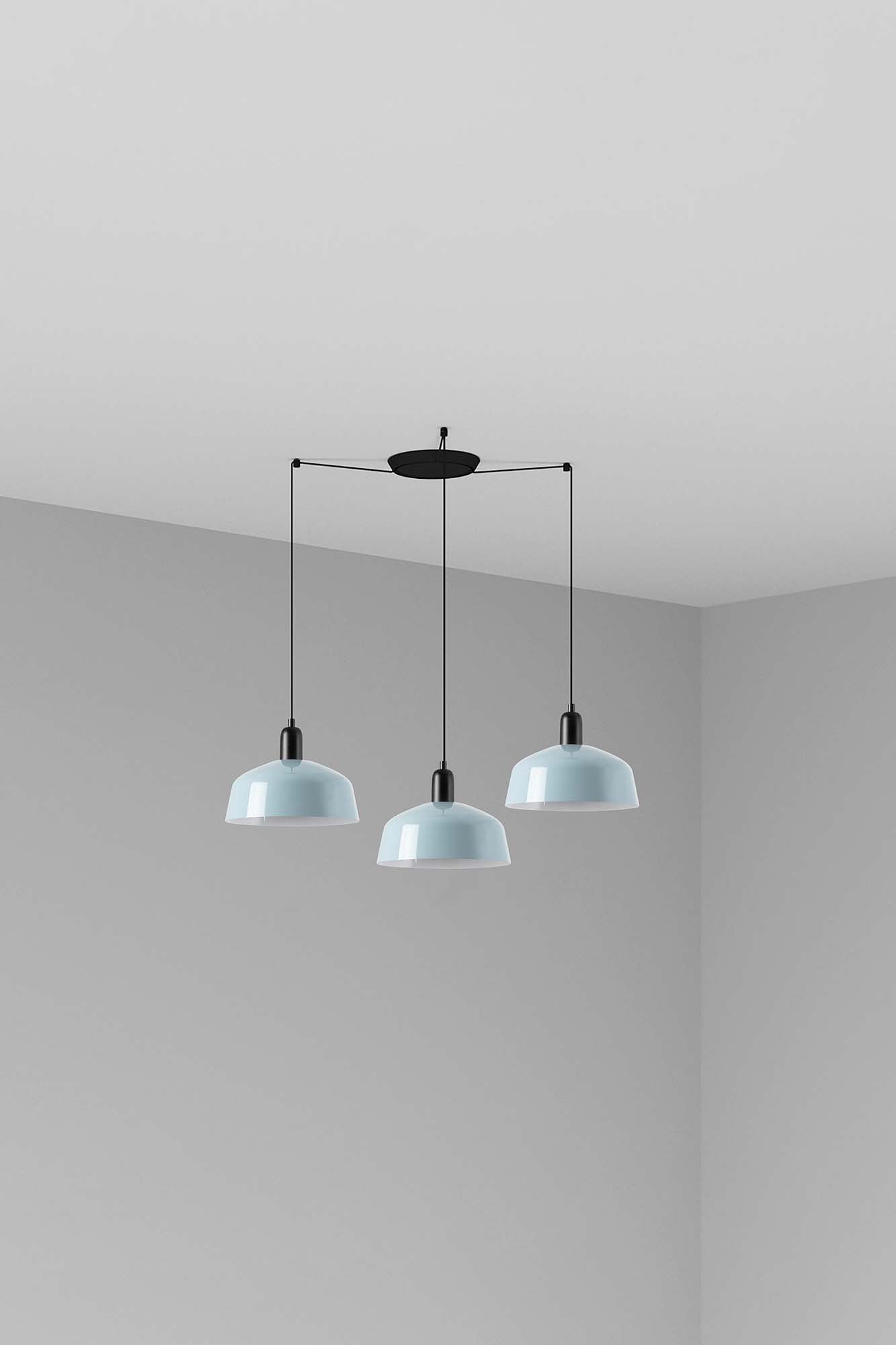 Lámpara colgante TATAWIN M de metal azul grisáceo 3L, modelo FARO 20340-147-3L, luminaria de suspensión en acero para iluminación focal interior, diseño atemporal para hogar moderno
