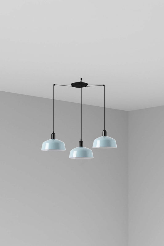 Lámpara colgante TATAWIN M de metal azul grisáceo 3L, modelo FARO 20340-147-3L, luminaria de suspensión en acero para iluminación focal interior, diseño atemporal para hogar moderno