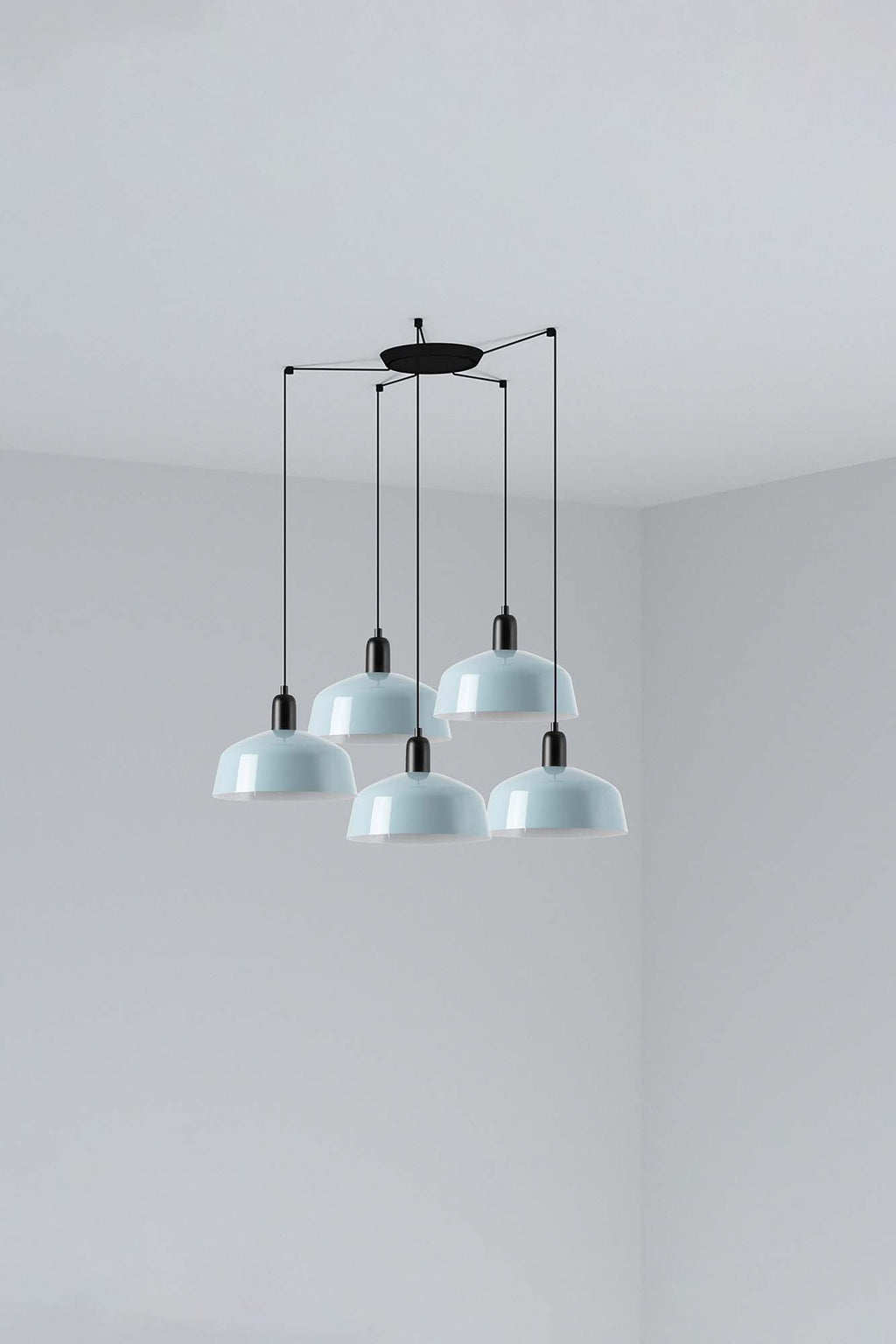 Lámpara colgante TATAWIN M de FARO en metal acero azul grisáceo, 5 luces E27 LED, diseño clásico de suspensión para iluminación focal interior en techo